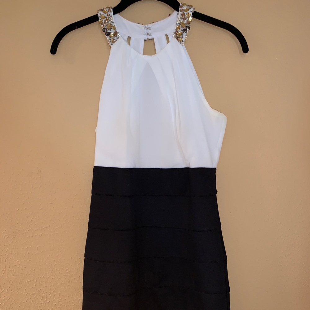 Black and white with jeweled neck homecoming dress